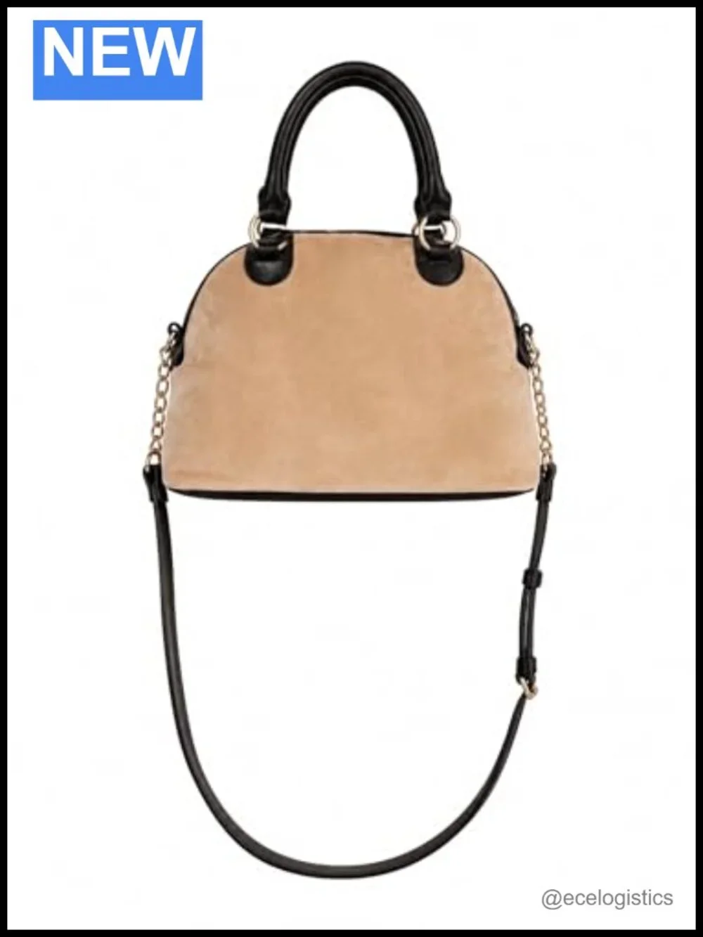 Velour Crossbody Satchel with Crown Charm - Faux Leather Trim